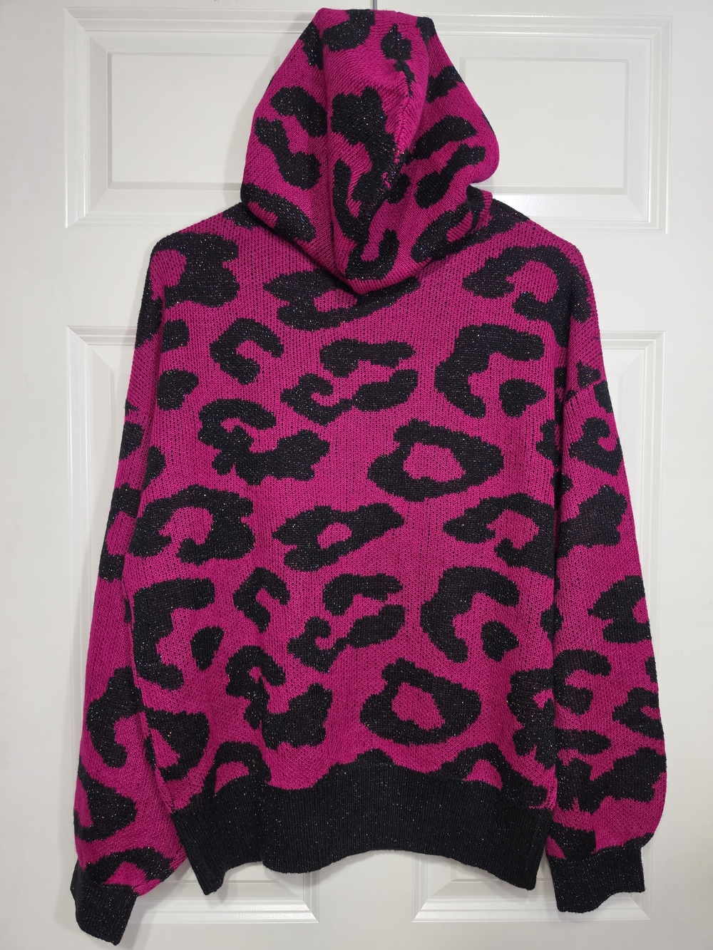 Crazy Train Hot Pink & Black Leopard Print Hoodie - Picture 5 of 9